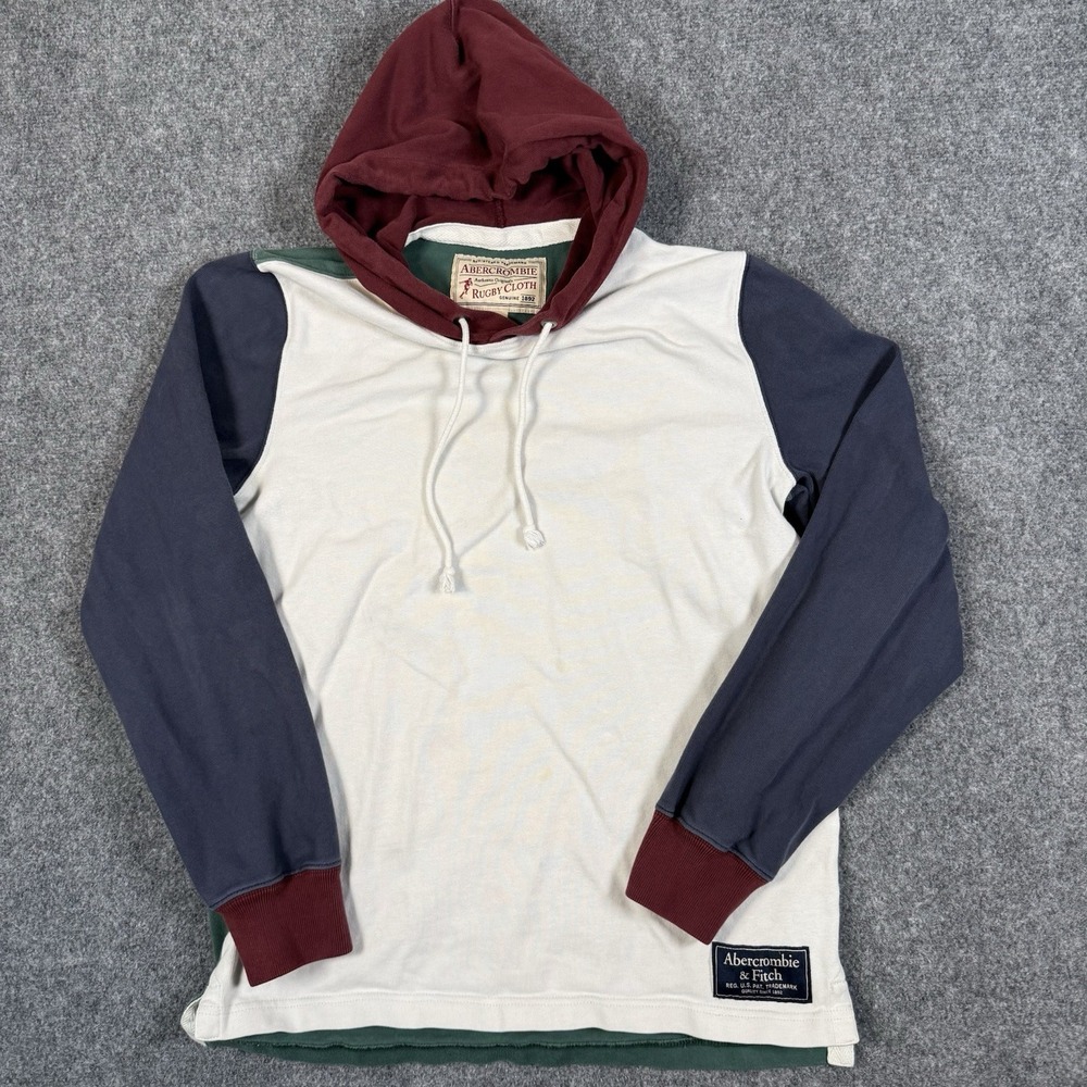 🏉 Abercrombie Fitch Mens M Hoodie Rugby Cloth Colorblock Long Sleeve Pullover